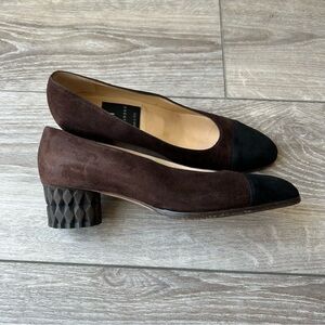 Di Sandro Brown Black  Two Tuned Suede Leather Custom Heel Pump